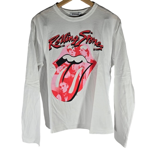 Daydreamer Rolling Stones Band Tongue Graphic White Long Sleeve T-Shirt - Picture 1 of 11